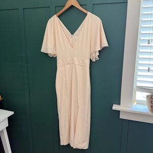 Fame and Partners V-Neck Cream Flutter Sleeve Dress